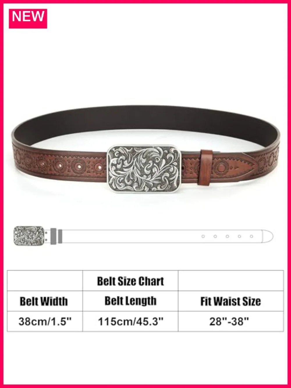 Vintage Western Belt Women Men PU Leather Adjustable Cowgirl Engraved